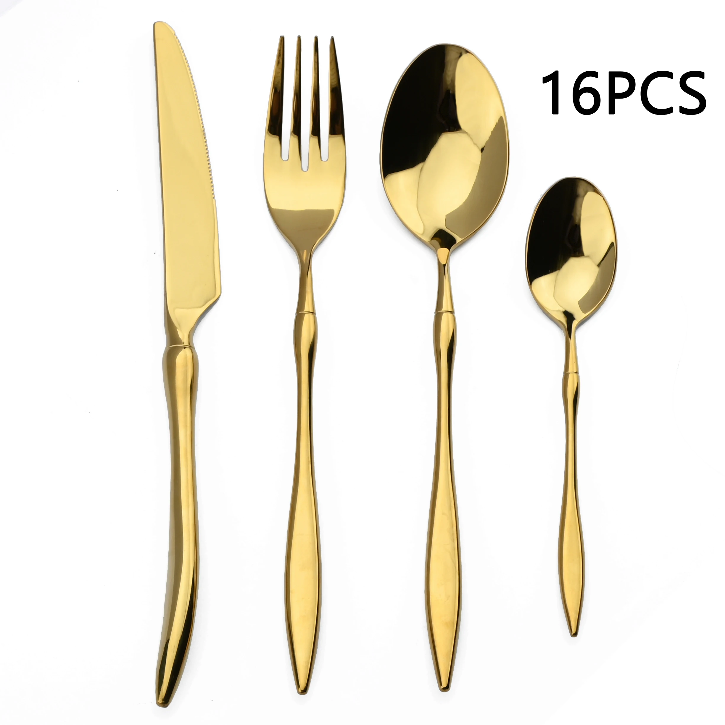 

16Pcs Kitchen Luxury Gold Dinnerware 304 Stainless Steel Tableware Knife Fork Spoon Cutlery Flatware Set Dishwasher Safe