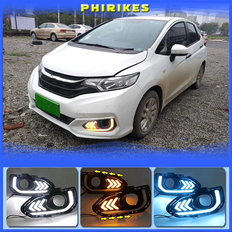 

2Pcs DRL For Honda Jazz Fit 2018-2020 Daytime Running Lights fog lamp cover headlight 12V Daylight car-styling