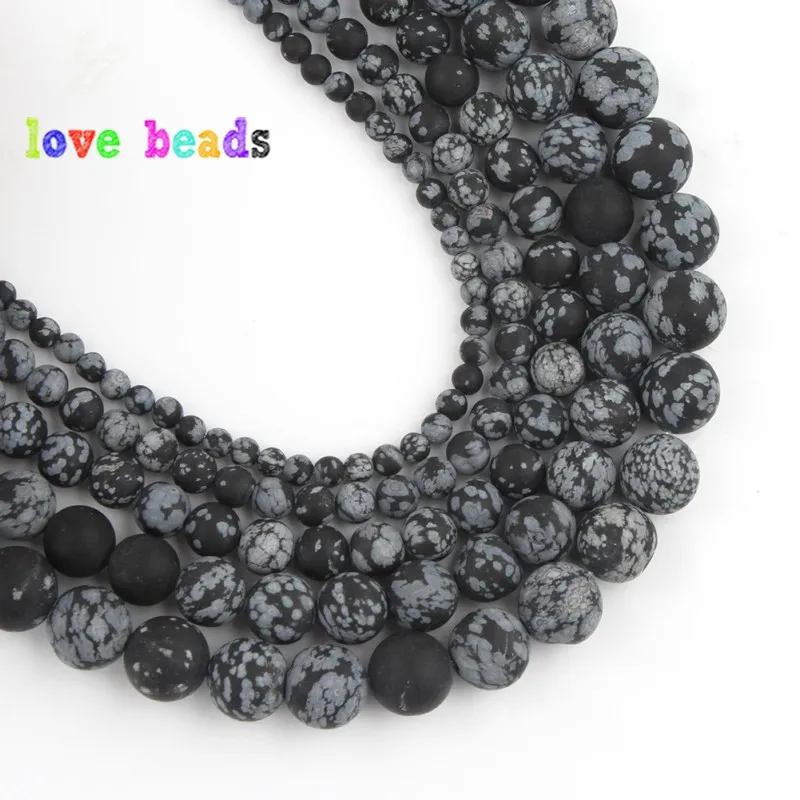 Natural Matte Snowflake Obsidian Jaspers Beads 4/6/8/10/12mm Loose Stone Beads for Jewelry Making DIY Bracelet 15\