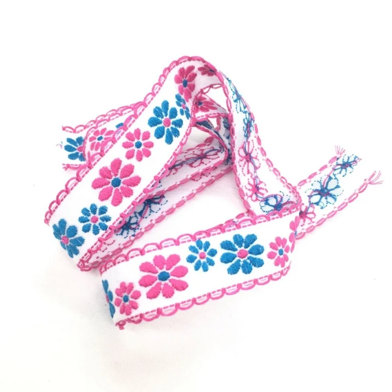 1- 2cm 2Y Embroidery Jacquard Heart Floral Ribbon For Handmade DIY Textile Craft Bows Scrapbook Easter Wedding Christmas Deco