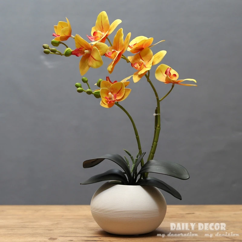 High simulation small ikebana artificial orchid flowers arrangements real touch latex orchid floriculture pot culture suits