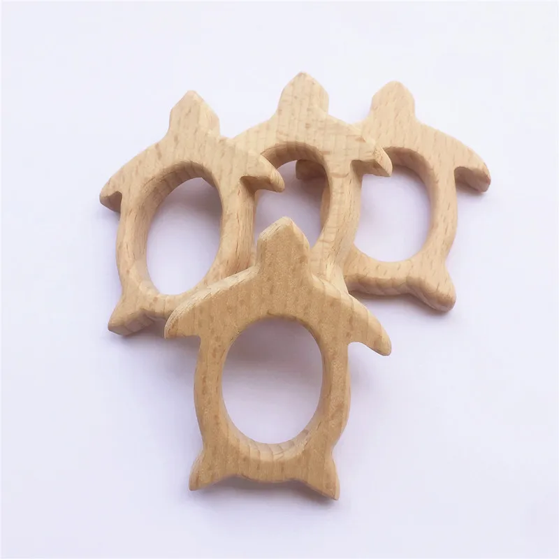 Chenkai 10pcs Wooden Turtle Teether Nature Baby Rattle Teething Grasping Toy DIY Organic Eco-friendly Wood Teething Accessories