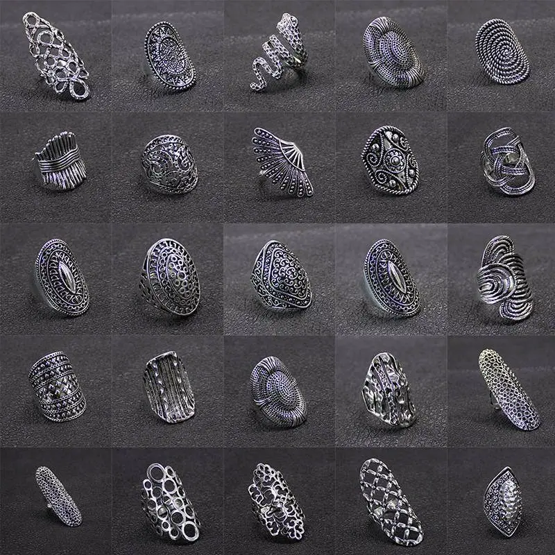 20 pieces/lot Good Quality Vintage Ring for Party Fashion Jewelry Mix Color Silver Plated Retro Ring for Women