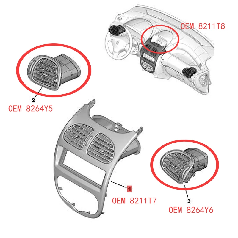 Suitable for Peugeot 206 Citroen C2 Clock Dashboard panel Carbon Fiber Instrument Pancel VTS middle air outlet 8211C6 8203YN