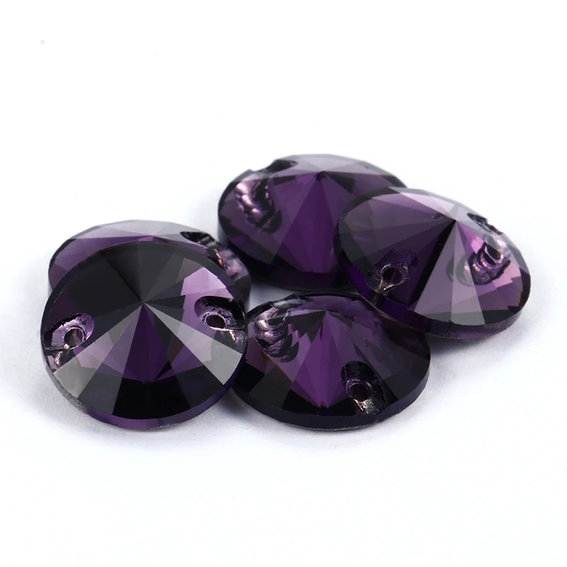 Twinkling Aquamarine Amethyst Round K9 Glass Rivoli Sew on Rhinestones Flat Back Strass Crystal Buttons Sew on Clothing Crafts