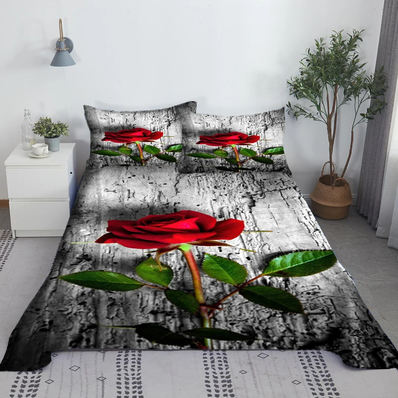 

Red Rose Leaves Bed Sheet Set 3D Print Bed Flat Sheets With Pillow Cover Gifts For Adults Single Size Luxury Design Home Textile