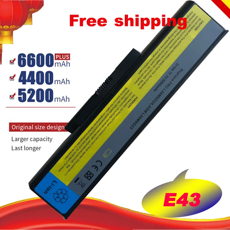 

5200mAh 6Cells Laptop Battery ASM L08M6D23 FRU L08M6D24 For Lenovo E43 E43A E43G E43L K43 K43A K43G K43P K43S free shipping