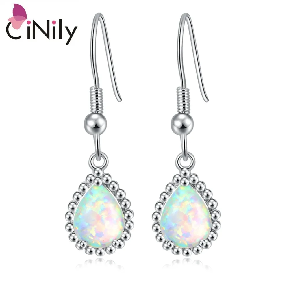 CiNily White Fire Opal String Of Beads Dangling Earrings Silver Plated Drop Earring BOHO Summer Jewelry Gifts for Girl Womenn