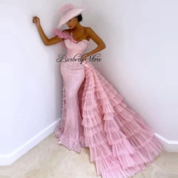 Pretty Pink Ruffles Tulle Women Over Wraps Skirt Puffy Long Bridal Detachable Train Female Mesh Maxi Skirt Custom Any Color