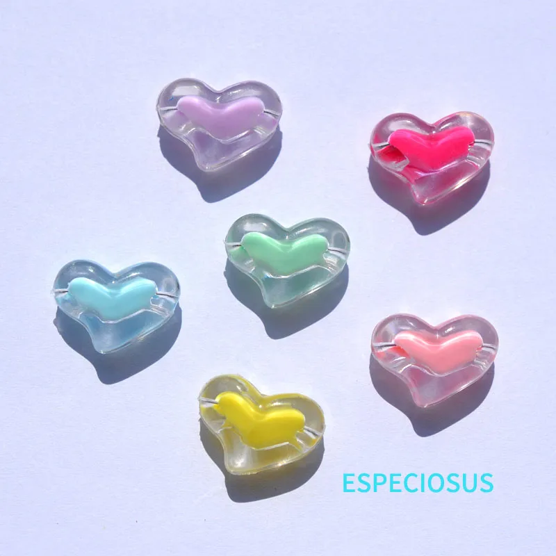 DIY Jewelry Making Accessories Transparent Multi Color Acrylic Beads 21MM Heart Shaped Spacer Necklace Handmake Department 20pcs