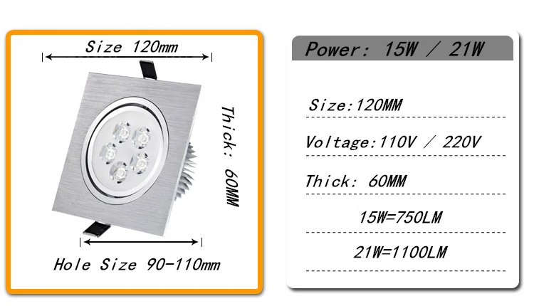 1 sztuk oprawa sufitowa led plac 9W 12W 15W 21W led typu downlight z możliwością przyciemniania wpuszczane led oświetlenie sufitowe lampa kryty