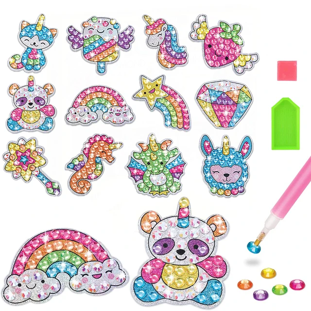 12 Zestaw naklejek do malowania diamentów Big Gem Art Craft Girls Boys Unicorn Animal Sealife Magical Mosaic Dot Sticky Toys Gifts