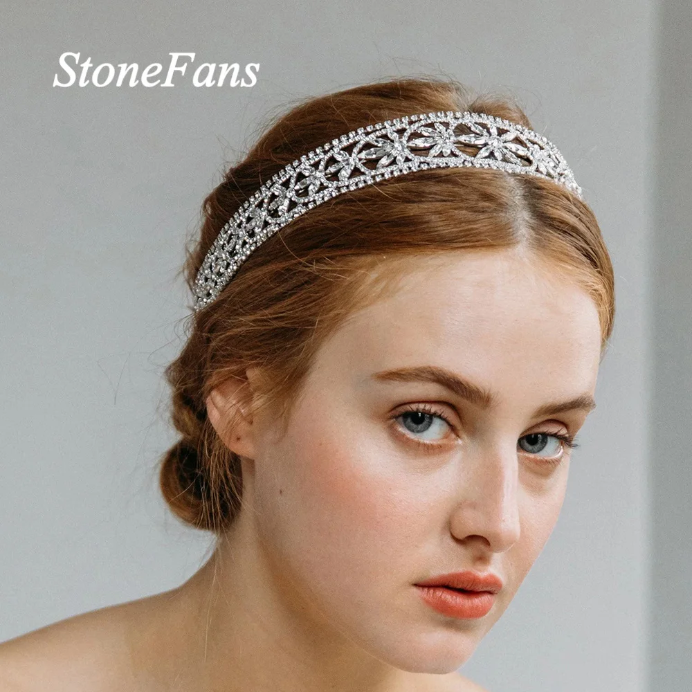 Stonefans Star Rhinestone Hair Accessories Bride Headband for Womne Bling Wedding Jewlery Crystal Headband Elastic Hairband