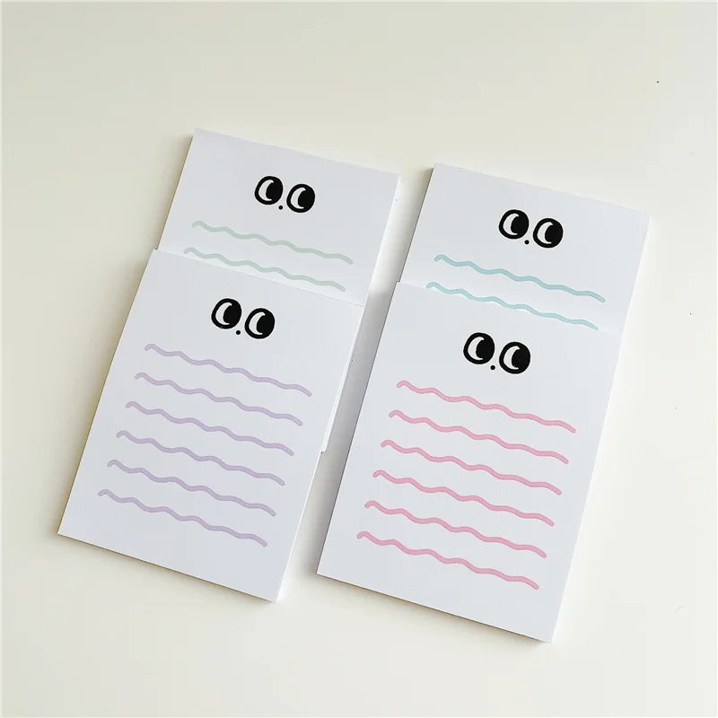 Macaroon Color Wave Line Big Eyes Memo Pad Korean Ins Kawaii Notepad To Do List Office Message Note School Stationery 50 Sheets