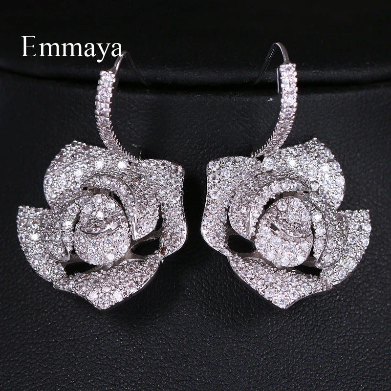 Emmaya Attractive Big Flower Appearance Silver Plated Nobler Earring Zirconia For Women And Ladies In The Dinner Ornament