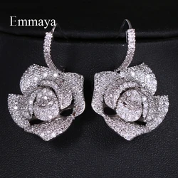 Emmaya Attractive Big Flower Appearance Silver Plated Nobler Earring Zirconia For Women And Ladies In The Dinner Ornament