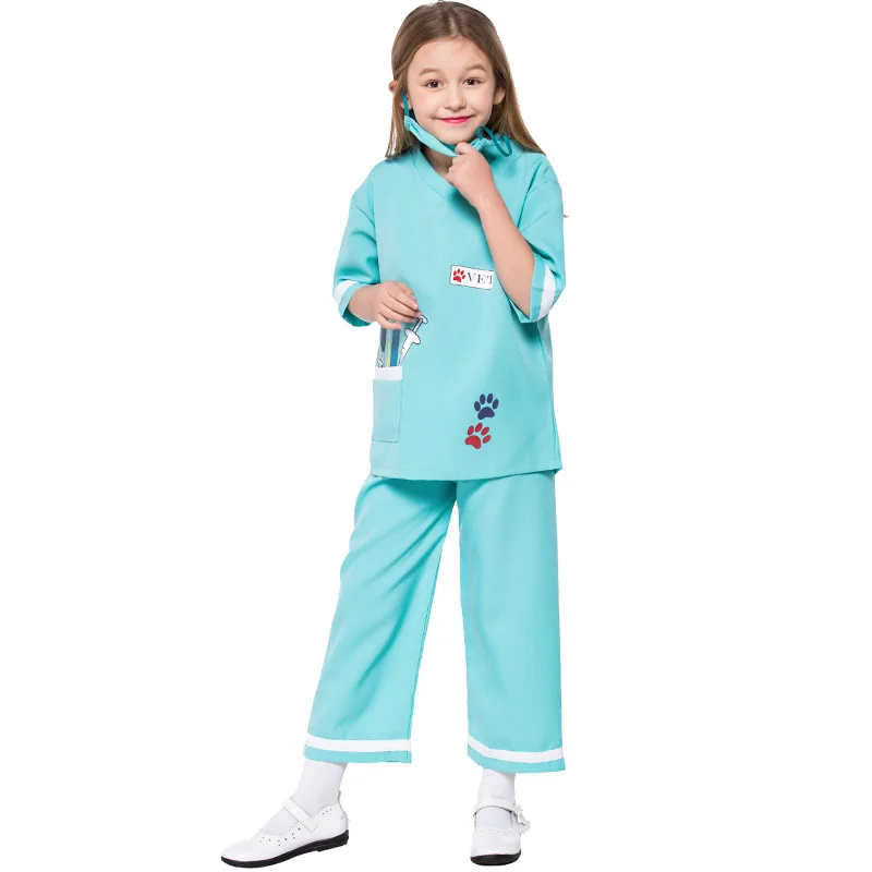 

hot sales 2020 ecoparty Purim Carnival Party Halloween Costumes Blue Pink Pet Vet Doctor Costume for Girls