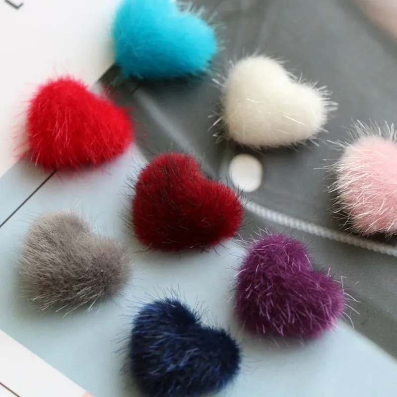 30Pcs Love Heart Pompon Ball Patch Women DIY Earrings Jewelry Making Crafts Material Multicolor Clothing Decoration Supplies