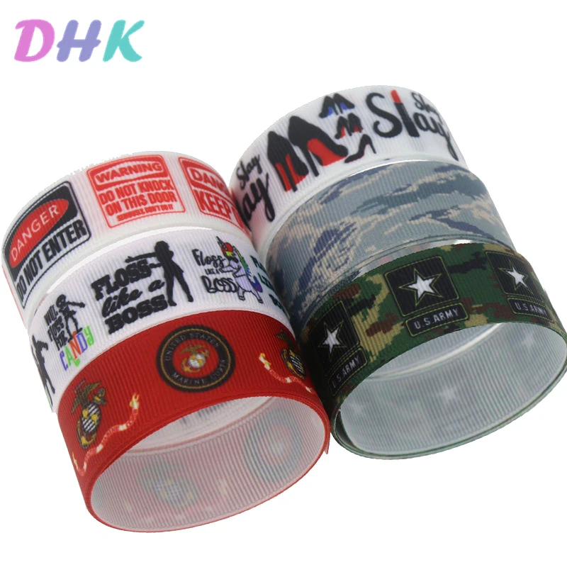 DHK 50yards Navy Army Slay Floss Printed Grosgrain Ribbon Accessory Material  Headwear Decoration DIY Wholesale Craft S1232