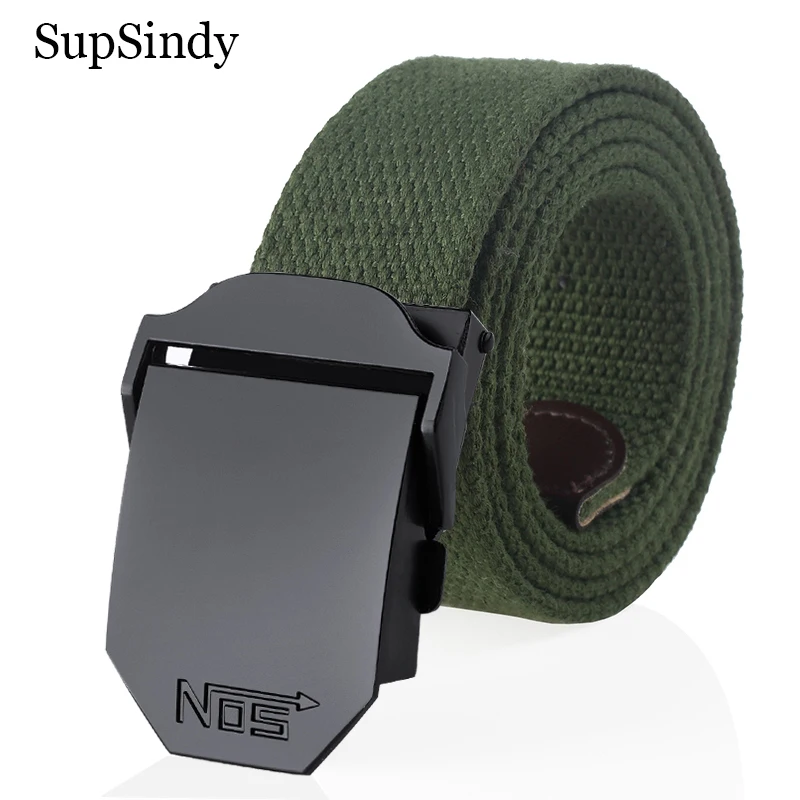 SupSindy Fashion Man Canvas Belt Luxury Black Metal Buckle Jeans Belts for Men Waistband Army Military Tactical Belts Male Strap