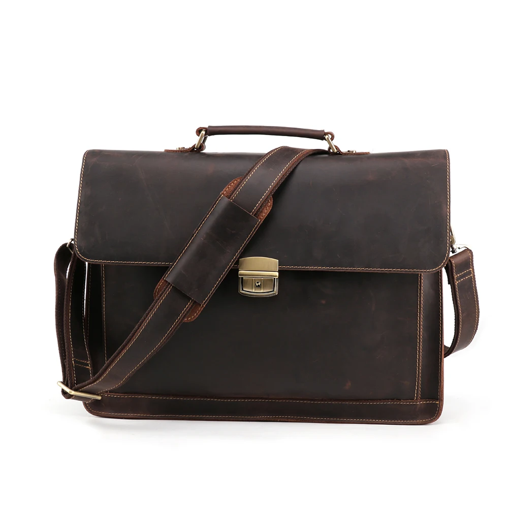 JOYIR Vintage Crazy Horse Leather Men Briefcase Bag for 15.6