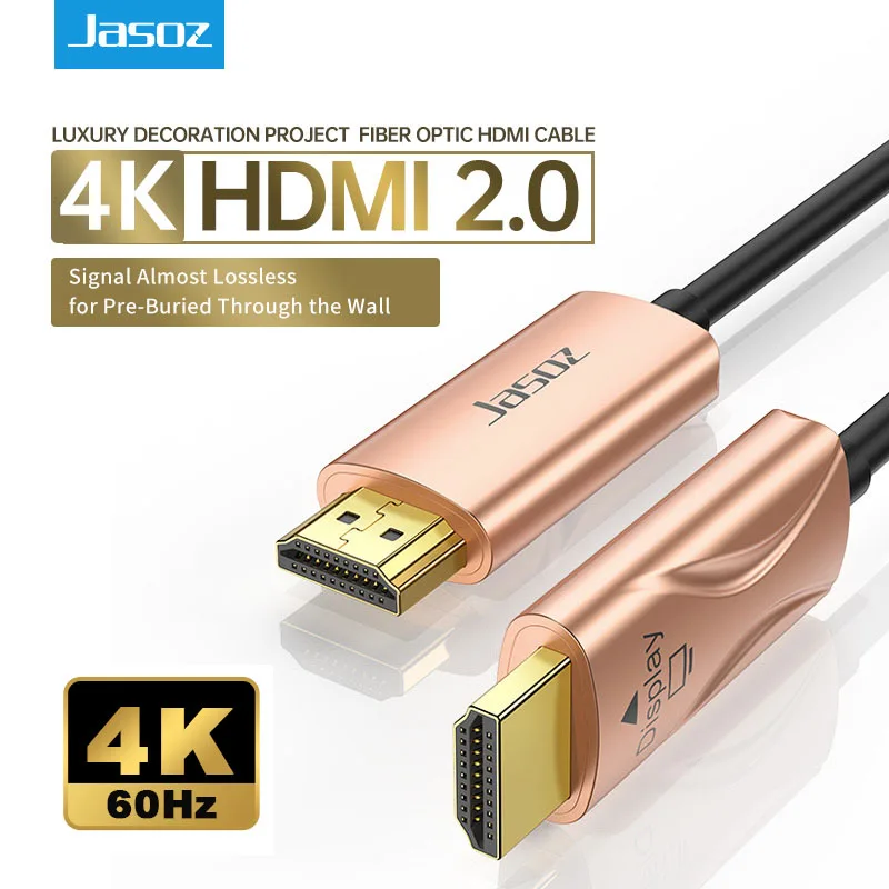 Jasoz HDMI 2.0 Cable 4K 60Hz Fiber Optic HDMI Cable 2.0 HDR for HDTV Box Projector PS4 10m 20m 30m 50m 60m 80m 100m HDMI Cable