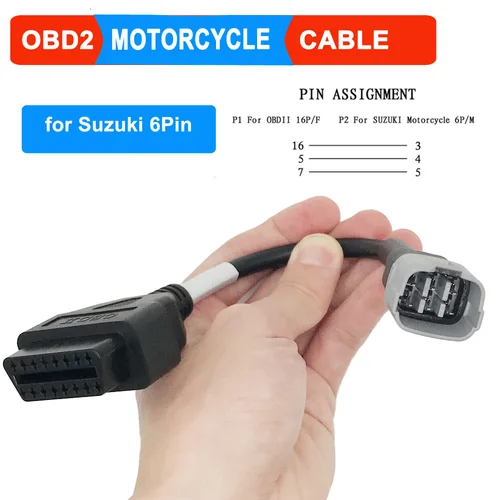 Cable de diagnóstico OBD para motocicleta, Conector de 6 pines para Suzuki, adaptador de 16 pines a OBD2