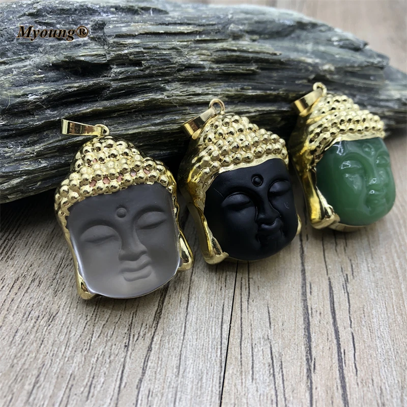 Gold Color Plated Glass Crystal Buddha Head Necklace Pendant Supernatural Amulet Knot Lucky Charms MY210544