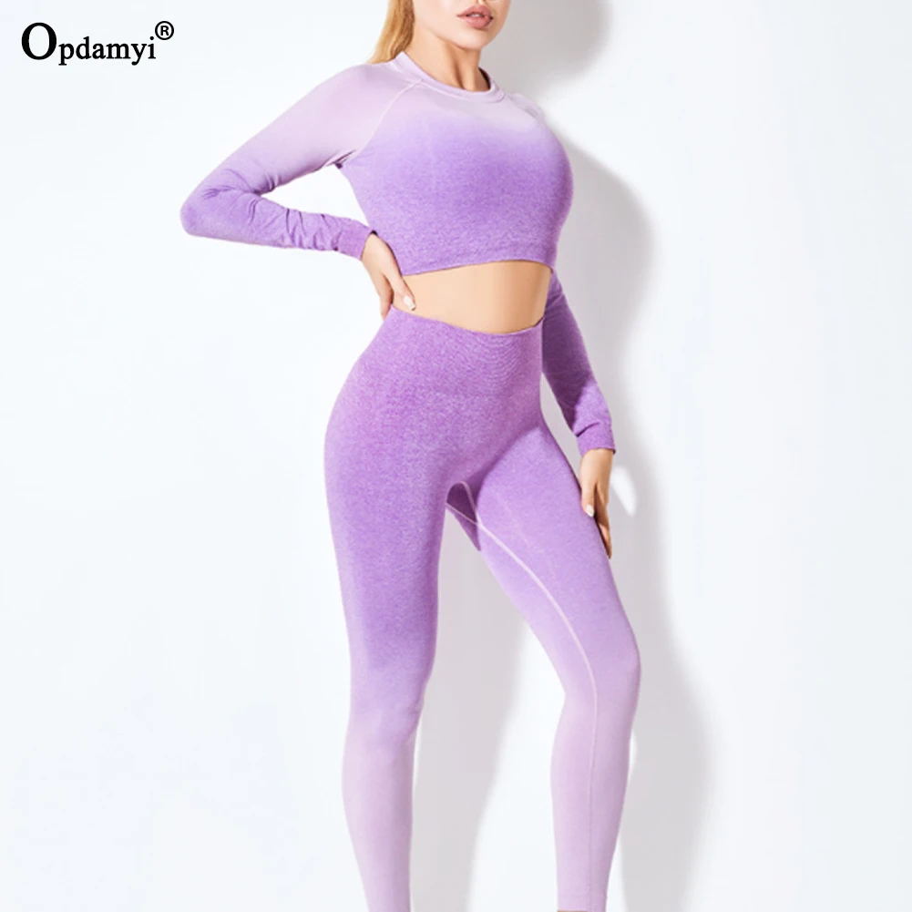 

Ombre Sportswear Women Yoga Set Fitness Suit Gym Clothing Sports Long Sleeve Set Seamless Athletic Wear Workout Outfit For Woman