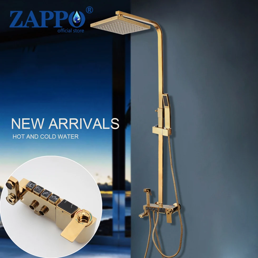 

ZAPPO Luxury Gold Bathroom thermostatic Shower Faucet Set All Brass Shower Mixer Tap Bathtub Shower Mixer Tap 4-way Shower Mixer