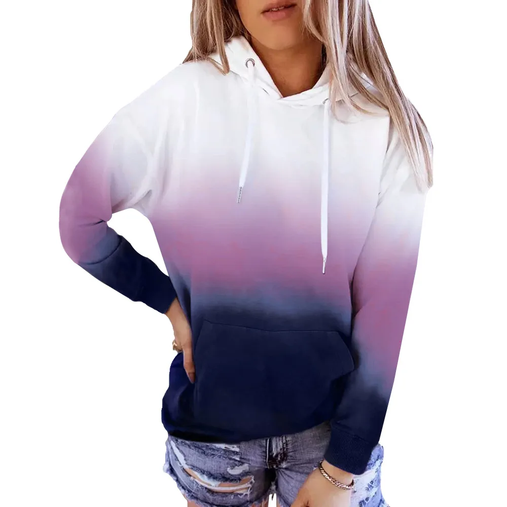 Rocwickline New Autumn & Winter Women's Sweater Casual Patchwork Hooded Loose Tie dye Easy matching Streetwear Hip Hop Sweater