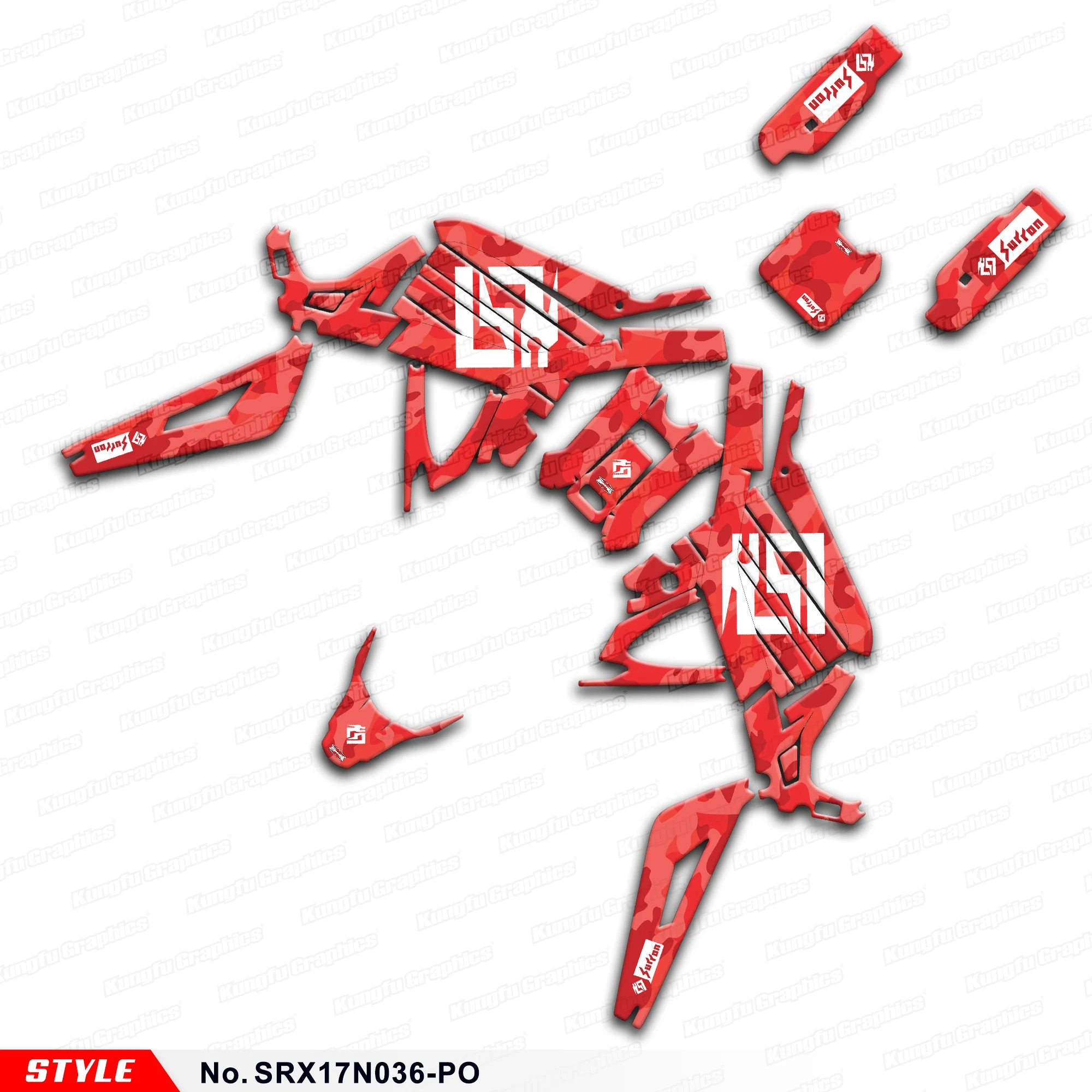 

Aftermarket Waterproof Stickers Red Graphics Kit for Sur-Ron Light Bee X S Electric Dirt Bike, Style No.SRX17N036-PO