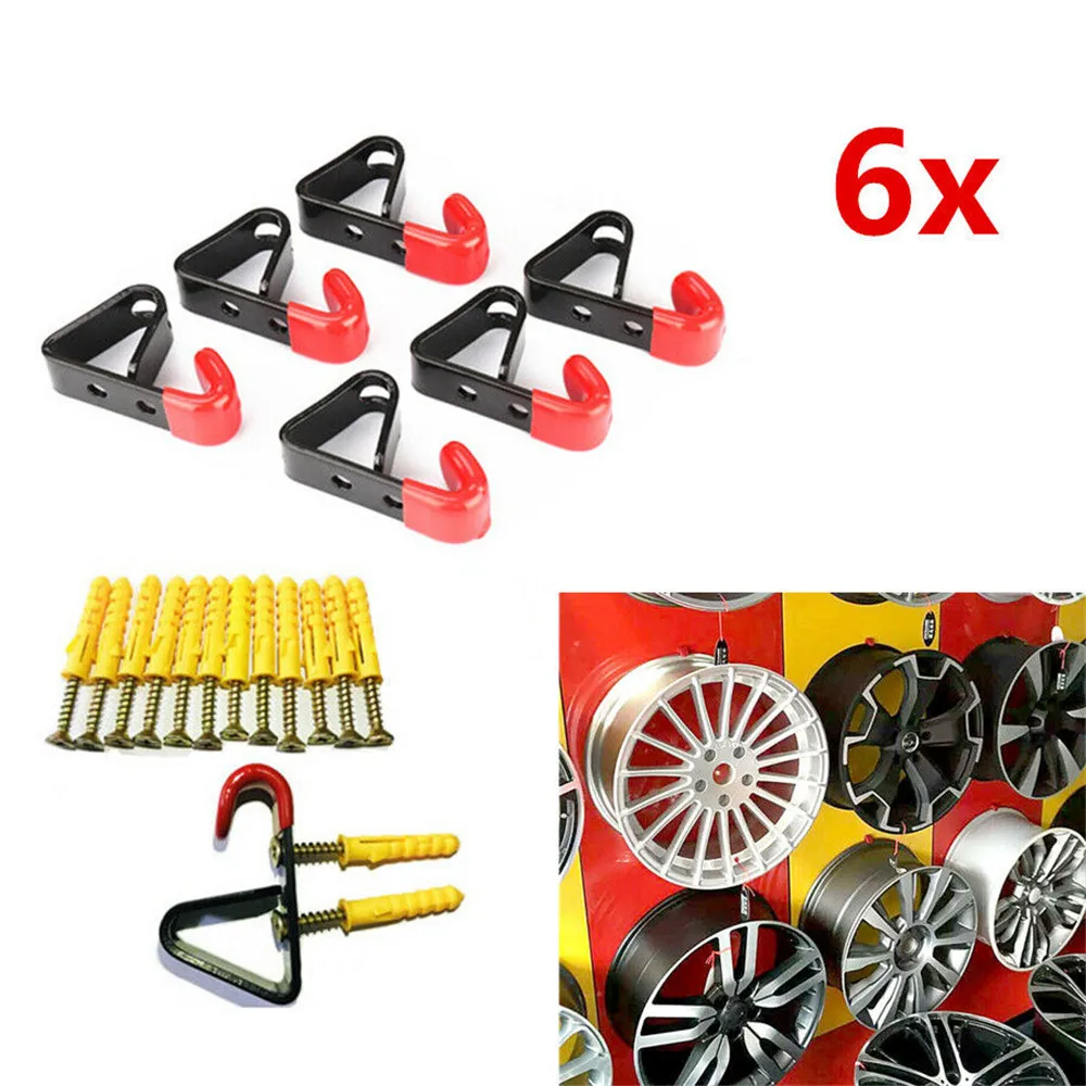 6x Wheel Rim Hub Hooks Shop Display Stand Rack Metal Holder Wall Mounted Hanging for Car Store Show Exhibition Room