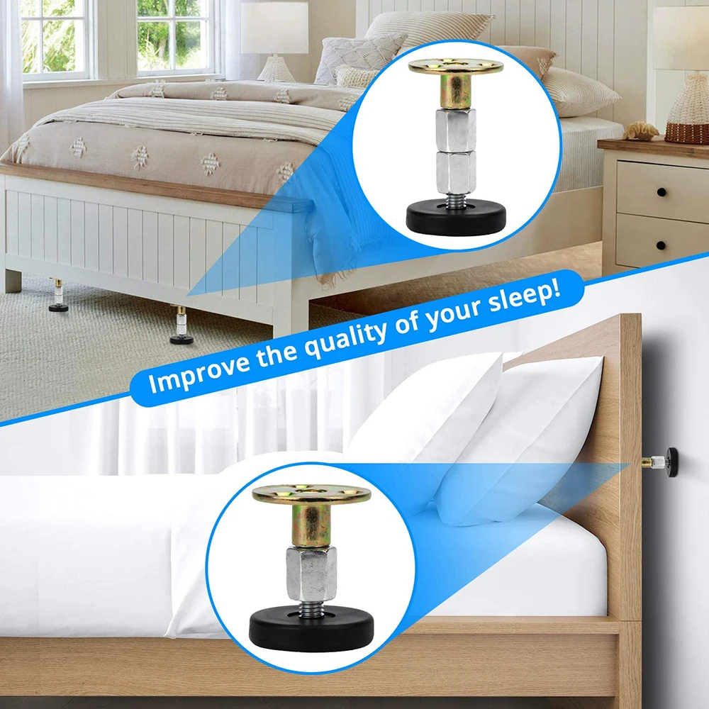 4Pcs Adjustable Threaded Bed Frame Anti-Shake Tool, Headboard Stoppers Fixer, Bedside Antishake Telescopic Support Stabilizer