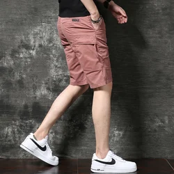 Men's Thin Retro Red Cargo Shorts Summer Fashion Casual Loose Straight Knee Length Pants