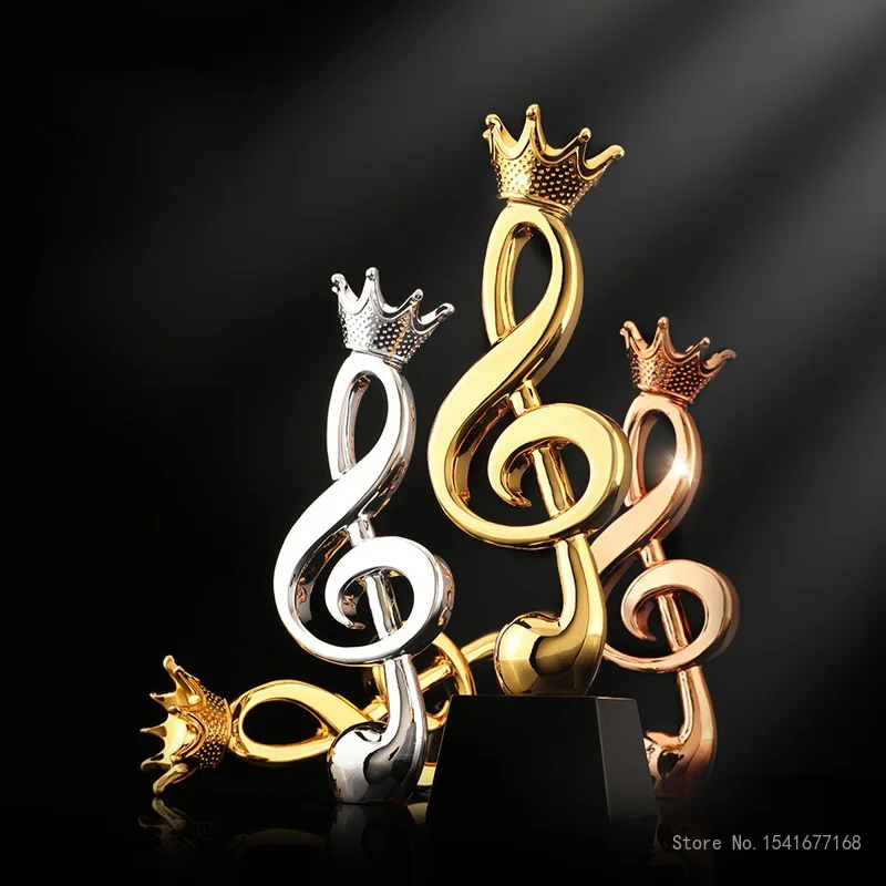 Crystal Resin Music Trophy, Creative Singing, Speech, Competition Event Awarding, Musical Note, Microphone, Gold, Silver, Copper