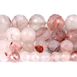 Natural Hard Faceted Red Quartz Round Loose Strand Stone Beads 6/8/10/12MM For Jewelry Making Necklace Bracelets Accessories