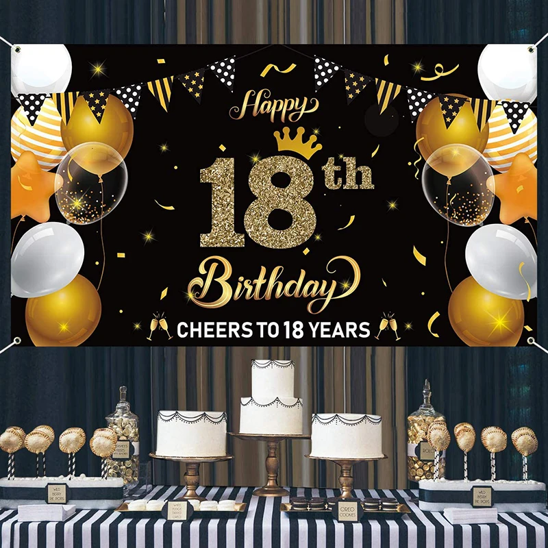 18th Happy Birthday Backdrop Banner Cheers to 18 Years Background Party Decorations Gift for Teens Outdoor Photo Booth Props