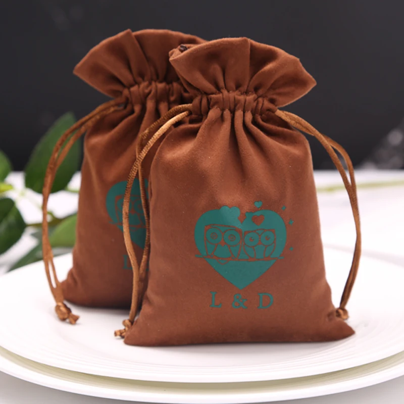 100Pcs Flannel Jewellry Gift Bags Personalized Logo Jewelry Packaging Chic Drawstring Pouches for Wedding Party Decoration