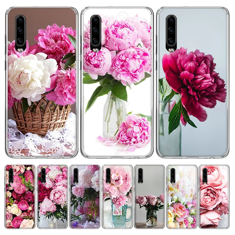 Elegant Pink Purple Peony Flower On the Vase Phone Case For Huawei P30 P20 P10 P50 P40 Lite Mate 30 20 10 40 Pro Art Luxury Capa