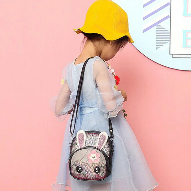 NEW  Baby Summer Accessories Kids Toddler Girls Sequin Rabbit Schoolbag Backpack Bling Bling Cartoon Bunny Shoulder Bag