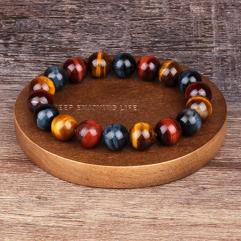 Fashion 8mm 10mm 12mm colorful Tiger eyes Beads Bracelet Men Charm Natural Stone Braslet For Man Handmade Jewelry Gifts Pulseras