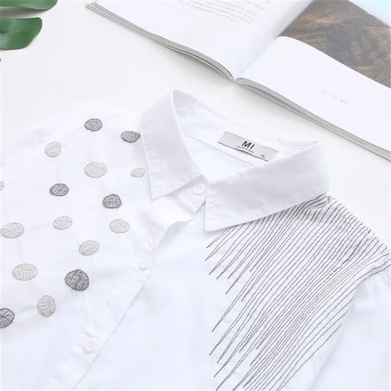 Women\'s Casual Blouse Of the New Autumn Plus Size In The Long Polka Dot Line Embroidered Shirt 2020