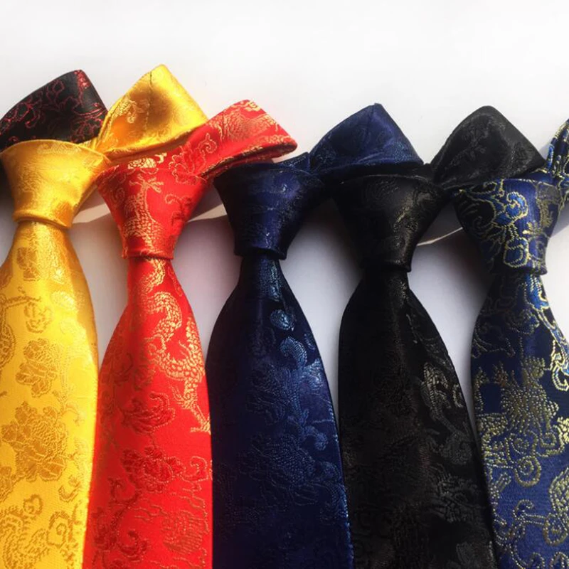 GUSLESON New Design Chinese Dragon Pattern Brocade Fabric Wedding  Festive  Wedding Tie for Men Tie Party Business Gift Accessor