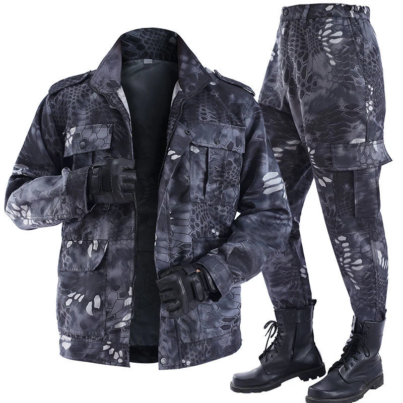 Mannen Lente En Zomer Zacht En Dunne Outdoor Camouflage Pak Zwart Python Patroon Slijtvaste Overalls Labor doek