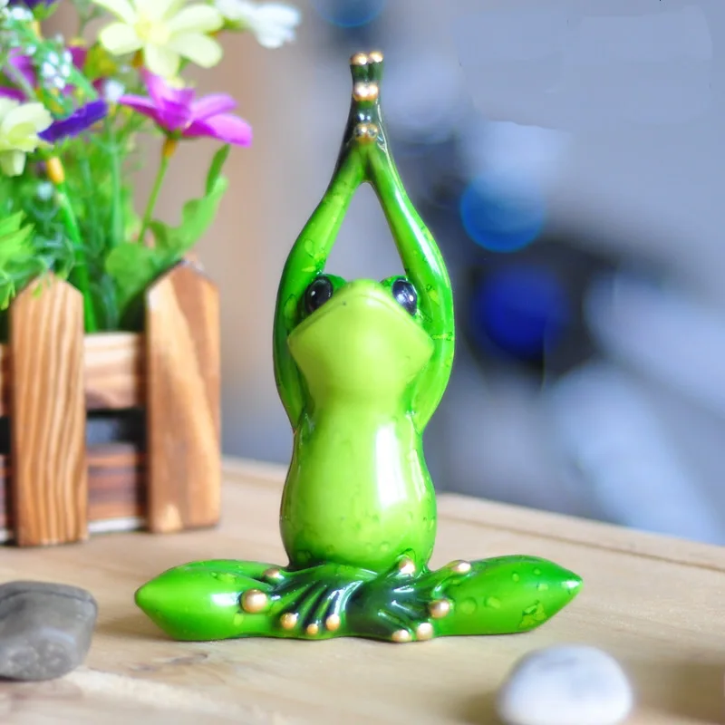 Creative Cute Resin Funny Frogs Yoga Posture Statue Room Decoration Home Office Desk Decorative Ornament Toy Gift