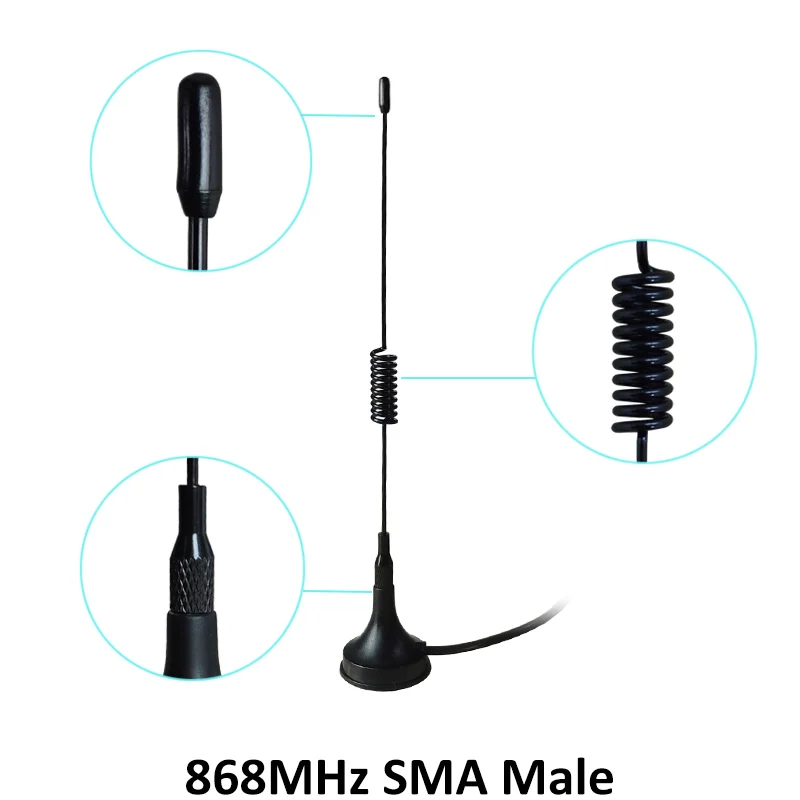 Imagem -03 - Antena Gsm de 868mhz 915mhz 900 1800 Mhz 3g 5dbi Sma Macho com Cabo de Metros Antena Iot Base de Antena Magnética