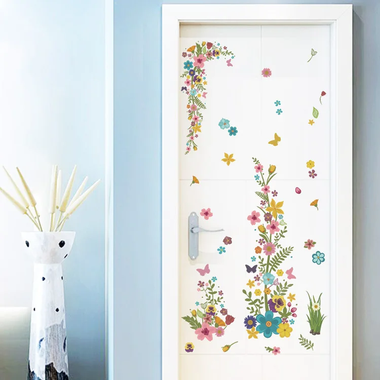 Bunte Blumenrebe Wandaufkleber Schlafzimmer Wohnzimmer Hintergrund Wandbild Heimdekoration Verschönern Sie die Tapete abnehmbare Kunstaufkleber – Detail 4