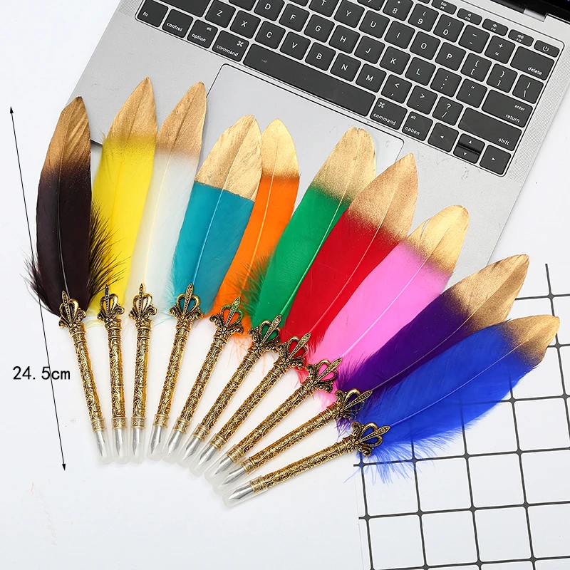novel! Natural retro gold spray feather dipped pen set writing ink luxury gift box can be customized LOGO Christmas gift