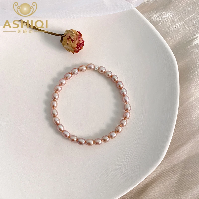 ASHIQI Natural Freshwater Pearl Elastic Bracelet for Women Gifts Jewelry